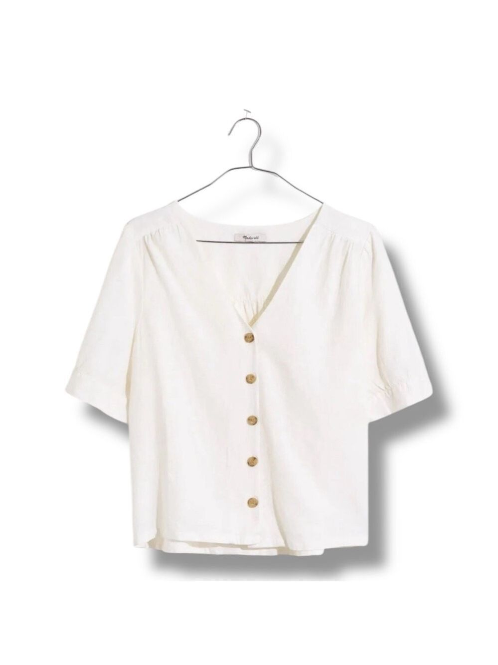 Madewell Plaza Button Front White Puff Sleeve Linen Blend Shirt Women’s Small